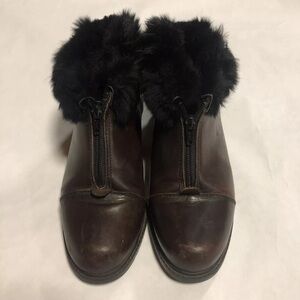 Kamouraska Canada Womens Leather Brown Zip Boots Fur Trim Size 7.5 B